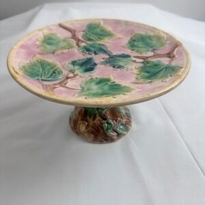 Antique Etruscan Majolica Pedestal Cake/plate Compote With Portuguese Mark